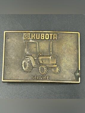 Vintage Kubota Tractor Belt Buckle Service Logo Heavy Metal Farm Equipment